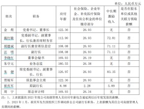 上海银行公布高管2023年薪酬，业务总监年薪最高！