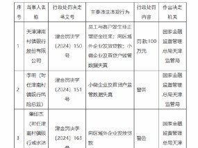 天津津南村镇银行被罚100万元：因员工与客户发生非正常资金往来 向区域外企业发放贷款等