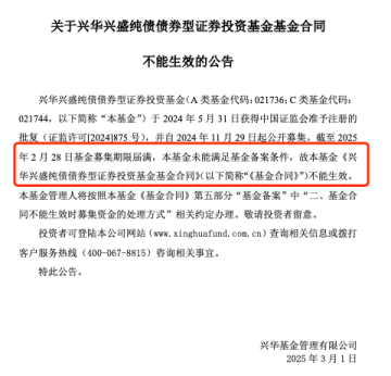 兴华纯债受挫？兴华兴盛纯债发行 “翻车” 成2025首只折戟新基金